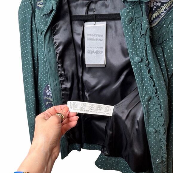 NWT Zara Woman Green Lambskin Embroidered Jacket M - Picture 14 of 16